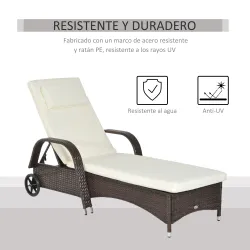 Tumbona de Ratán de Jardín Chaise Longue con Respaldo Ajustable en 5 Posiciones Cojines Acolchados Reposacabezas... - Ogal.Es