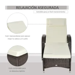 Tumbona de Ratán de Jardín Chaise Longue con Respaldo Ajustable en 5 Posiciones Cojines Acolchados Reposacabezas... - Ogal.Es