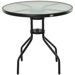Mesa de Jardín Redonda Mesa Comedor de Cristal Templado con Agujero para Sombrilla y Estructura Metálica para Pa... - Ogal.Es