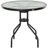 Mesa de Jardín Redonda Mesa Comedor de Cristal Templado con Agujero para Sombrilla y Estructura Metálica para Pa... - Ogal.Es