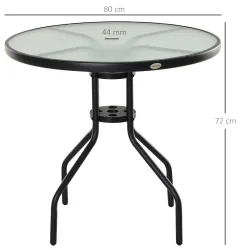 Mesa de Jardín Redonda Mesa Comedor de Cristal Templado con Agujero para Sombrilla y Estructura Metálica para Pa... - Ogal.Es