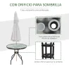 Mesa de Jardín Redonda Mesa Comedor de Cristal Templado con Agujero para Sombrilla y Estructura Metálica para Pa... - Ogal.Es