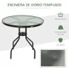 Mesa de Jardín Redonda Mesa Comedor de Cristal Templado con Agujero para Sombrilla y Estructura Metálica para Pa... - Ogal.Es