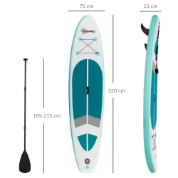 Tabla de Paddle Surf Hinchable 320x76x15 cm Plegable con Remo de Aluminio Ajustable Desmontable Bolsa de Transpo... - Ogal.Es