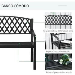 Banco de Jardín de 2 Plazas con Respaldo Decorativo y Reposabrazos para Terraza Balcón Patio Exterior Carga 240 ... - Ogal.Es