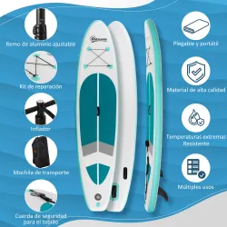 Tabla de Paddle Surf Hinchable 320x76x15 cm Plegable con Remo de Aluminio Ajustable Desmontable Bolsa de Transpo... - Ogal.Es