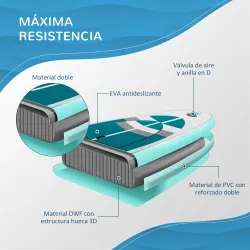 Tabla de Paddle Surf Hinchable 320x76x15 cm Plegable con Remo de Aluminio Ajustable Desmontable Bolsa de Transpo... - Ogal.Es