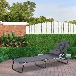 Tumbona Plegable con Respaldo Regulable en 4 Posiciones Tumbona de Jardín con Almohada Marco de Acero y Tela Oxf... - Ogal.Es
