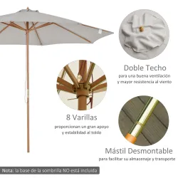 Sombrilla Terraza Exterior Ø300 cm Sombrilla de Jardín con Sistema de Polea Techo Ventilado y Poste Desmontable ... - Ogal.Es