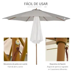 Sombrilla Terraza Exterior Ø300 cm Sombrilla de Jardín con Sistema de Polea Techo Ventilado y Poste Desmontable ... - Ogal.Es