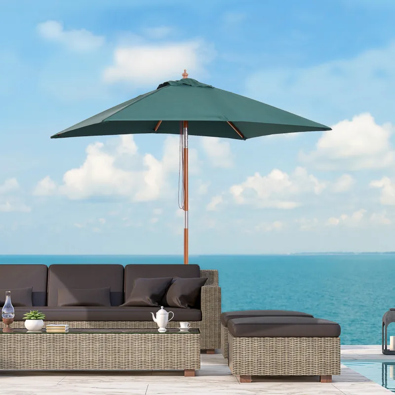 Sombrilla Terraza Exterior 200x150 cm Sombrilla de Jardín Rectangular con Ángulo Ajustable Mástil de Madera y Ma... - Ogal.Es