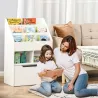 Estantería Infantil de Madera con 3 Compartimentos 2 Cubos y Cajón Móvil con 4 Ruedas 60x29,9x90 cm Blanco - Ogal.Es