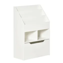 Estantería Infantil de Madera con 3 Compartimentos 2 Cubos y Cajón Móvil con 4 Ruedas 60x29,9x90 cm Blanco - Ogal.Es