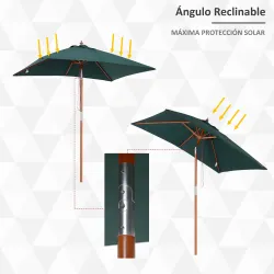 Sombrilla Terraza Exterior 200x150 cm Sombrilla de Jardín Rectangular con Ángulo Ajustable Mástil de Madera y Ma... - Ogal.Es