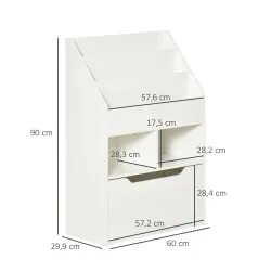 Estantería Infantil de Madera con 3 Compartimentos 2 Cubos y Cajón Móvil con 4 Ruedas 60x29,9x90 cm Blanco - Ogal.Es