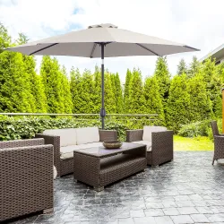 Sombrilla de Jardín Ø295x250 cm con Manivela Parasol Exterior con Mecanismo de Inclinación y Poste Desmontable d... - Ogal.Es
