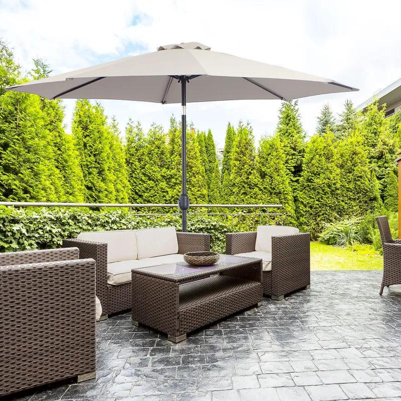 Sombrilla de Jardín Ø295x250 cm con Manivela Parasol Exterior con Mecanismo de Inclinación y Poste Desmontable d... - Ogal.Es