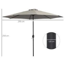 Sombrilla de Jardín Ø295x250 cm con Manivela Parasol Exterior con Mecanismo de Inclinación y Poste Desmontable d... - Ogal.Es