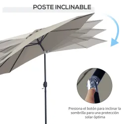 Sombrilla de Jardín Ø295x250 cm con Manivela Parasol Exterior con Mecanismo de Inclinación y Poste Desmontable d... - Ogal.Es