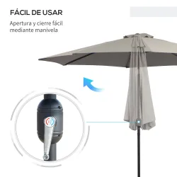 Sombrilla de Jardín Ø295x250 cm con Manivela Parasol Exterior con Mecanismo de Inclinación y Poste Desmontable d... - Ogal.Es