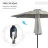 Sombrilla de Jardín Ø295x250 cm con Manivela Parasol Exterior con Mecanismo de Inclinación y Poste Desmontable d... - Ogal.Es