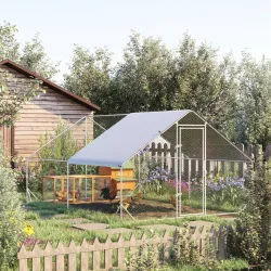 Gallinero para Exterior Jaula para Gallinas de Acero Galvanizado con Cubierta de PE y Cerradura 3x4x2 m Plata - Ogal.Es