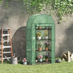 Invernadero de Exterior Invernadero Pequeño con 4 Estantes Puerta Enrollable con Cremallera Cubierta de PE 140g/... - Ogal.Es