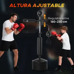 Saco de Boxeo de Pie 4 en 1 Ajustable en Altura con 2 Bolas Barra y Base Rellenable Agua o Arena 88x50x160-230 c... - Ogal.Es