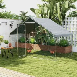Gallinero para Exterior 3x2x2 m Jaula para Gallinas de Acero Galvanizado con Cubierta de PE y Cerradura Plata - Ogal.Es