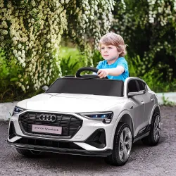Coche de Batería para Niños 12V Audi E-tron con Mando a Distancia Faros Bocina Música Velocidad 3-5 km/h Blanco - Ogal.Es