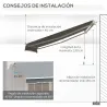 Toldo Manual Retráctil 3x2,5 cm, Toldo Exterior Terraza con Ángulo Ajustable, Brazo Articulado, Montaje a Pared,... - Ogal.Es