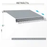 Toldo Manual Retráctil 3x2,5 cm, Toldo Exterior Terraza con Ángulo Ajustable, Brazo Articulado, Montaje a Pared,... - Ogal.Es