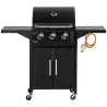 Barbacoa de Gas con 3 Quemadores 8,7 KW con 2 Mesas Laterales Armario de 2 Puertas 4 Ruedas y Frenos 121x55x109 ... - Ogal.Es
