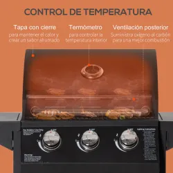 Barbacoa de Gas con 3 Quemadores 8,7 KW con 2 Mesas Laterales Armario de 2 Puertas 4 Ruedas y Frenos 121x55x109 ... - Ogal.Es