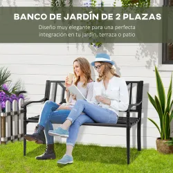 Banco de Jardín de 2 Plazas Banco Exterior de Acero con Reposabrazos y Respaldo Decorativo para Terraza Balcón P... - Ogal.Es