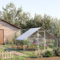 Gallinero para Exterior Jaula para Gallinas de Acero Galvanizado con Cubierta de PE y Cerradura 3x6x2 m Plata - Ogal.Es