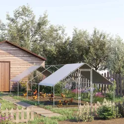 Gallinero para Exterior Jaula para Gallinas de Acero Galvanizado con Cubierta de PE y Cerradura 3x8x2 m Plata - Ogal.Es
