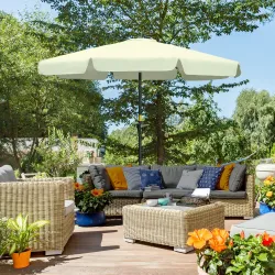Parasol de Jardín de Aluminio Ø266x248,5 cm con Ángulo Ajustable Protección UV50+ Techo de Ventilación y Manivel... - Ogal.Es