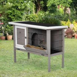Conejera de Madera Exterior Jaula Elevada para Conejos Cobayas Animales Pequeños con Techo Asfáltico Abatible Co... - Ogal.Es