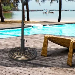 Base de Sombrilla de Jardín Peso Neto 12 kg Soporte de Parasol Redondo Apto para Postes de 38mm/48mm Resina y Ac... - Ogal.Es