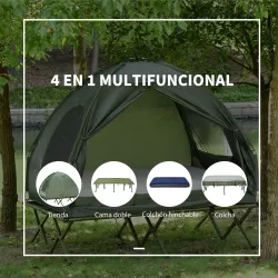 Cama Doble de Camping Plegable con Tienda de Campaña 4 en 1 Cama de Campamento Elevada con Colchón Hinchable y B... - Ogal.Es