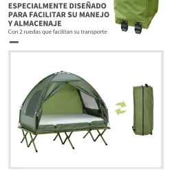 Cama Doble de Camping Plegable con Tienda de Campaña 4 en 1 Cama de Campamento Elevada con Colchón Hinchable y B... - Ogal.Es