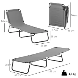 Tumbona Plegable Reclinable con Ángulo Ajustable de 5 Posiciones para Jardín Exterior Carga 120 kg 188x56x28 cm ... - Ogal.Es