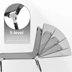 Tumbona Plegable Reclinable con Ángulo Ajustable de 5 Posiciones para Jardín Exterior Carga 120 kg 188x56x28 cm ... - Ogal.Es