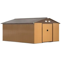 Cobertizo de Jardín 340x386x200 cm 12,4 m² Caseta Exterior de Metal con Puertas Correderas y Ventilaciones Ocre - Ogal.Es