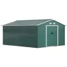 Cobertizo de Jardín 12,4 m² 340x386x200 cm con 2 Puertas Corredizas Base Refuerzo (Suelo NO Incluido) Verde - Ogal.Es