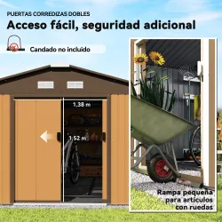 Cobertizo de Jardín 340x386x200 cm 12,4 m² Caseta Exterior de Metal con Puertas Correderas y Ventilaciones Ocre - Ogal.Es