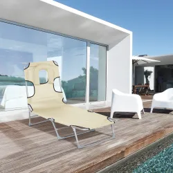 Tumbona Reclinable y Plegable de Jardín con Orificio de Lectura Reposacabezas y Respaldo Ajustable en 5 Niveles ... - Ogal.Es