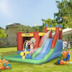 Castillo Inflable para Niños +3 Años con Tobogán Trampolín Piscina y Bolsa de Transporte 330x245x215 cm Multicolor - Ogal.Es