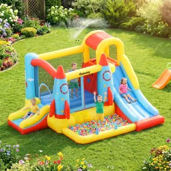 Castillo Hinchable para Niños +3 Años con 2 Toboganes Piscina y Zona de Salto 330x265x185 cm Multicolor - Ogal.Es